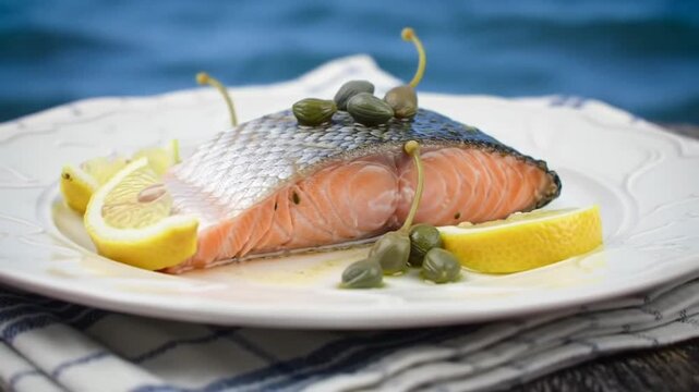 Salmon Fillet with Lemon and Capers: Fresh Seafood Delicacy