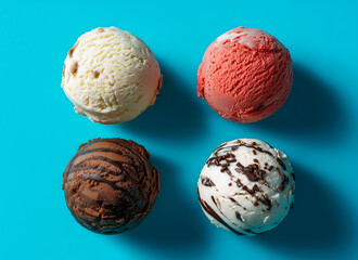 Obraz premium Ice cream balls on color background, top view