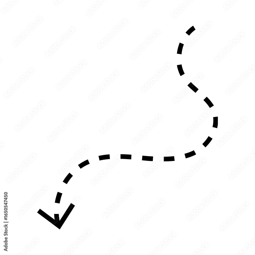 Poster a dashed arrow pointing downwards and to the left, a simple graphic element conveying direction and 