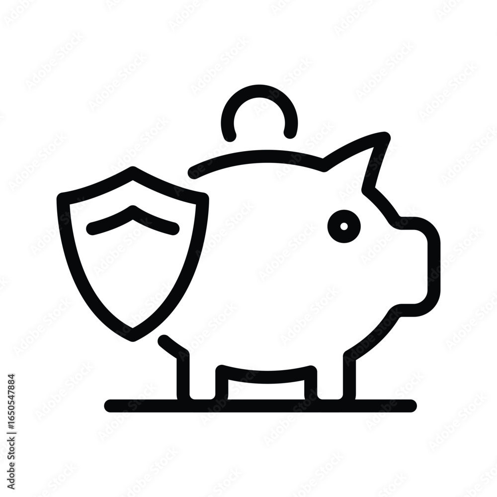 Aufkleber a line art icon of a piggy bank with a shield, web icons in line style. editable stroke