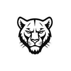 Fierce Black and White Cougar Head Depicting Strength and Power