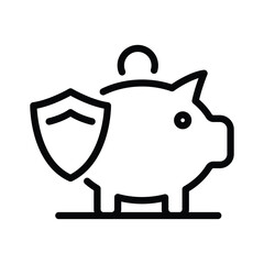 A line art icon of a piggy bank with a shield, web icons in line style. Editable stroke