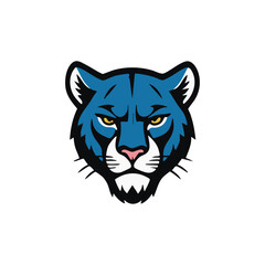 Stylized Blue Cougar Head with Golden Eyes and Black Accents Facing Forward
