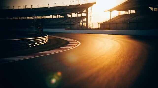 Formula 1 Race: Dynamic Racing Cars on Track at Sunset