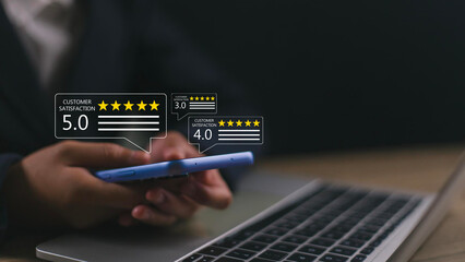 Online customer satisfaction survey feedback and ratings for business success, User give rating to...