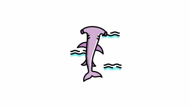 Animated Hammerhead Shark Swimming in Ocean Waves, Cartoon Style