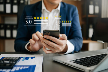 Online customer satisfaction survey feedback and ratings for business success, User give rating to...