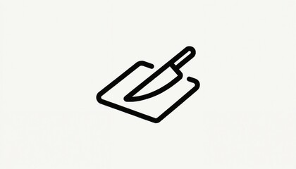 Outline icon of a chef knife on a cutting board on a white background for kitchen design