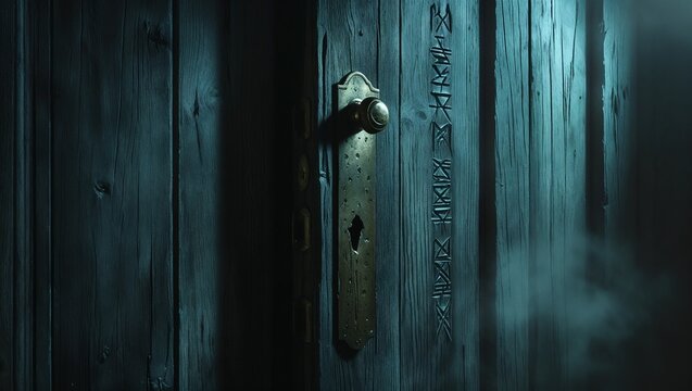 Wooden door with a ancient door nob