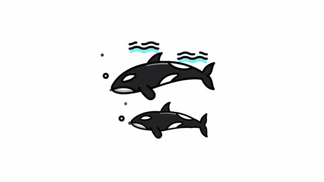 Animated Killer Whales: Mother and Calf Swimming in Stylized Ocean