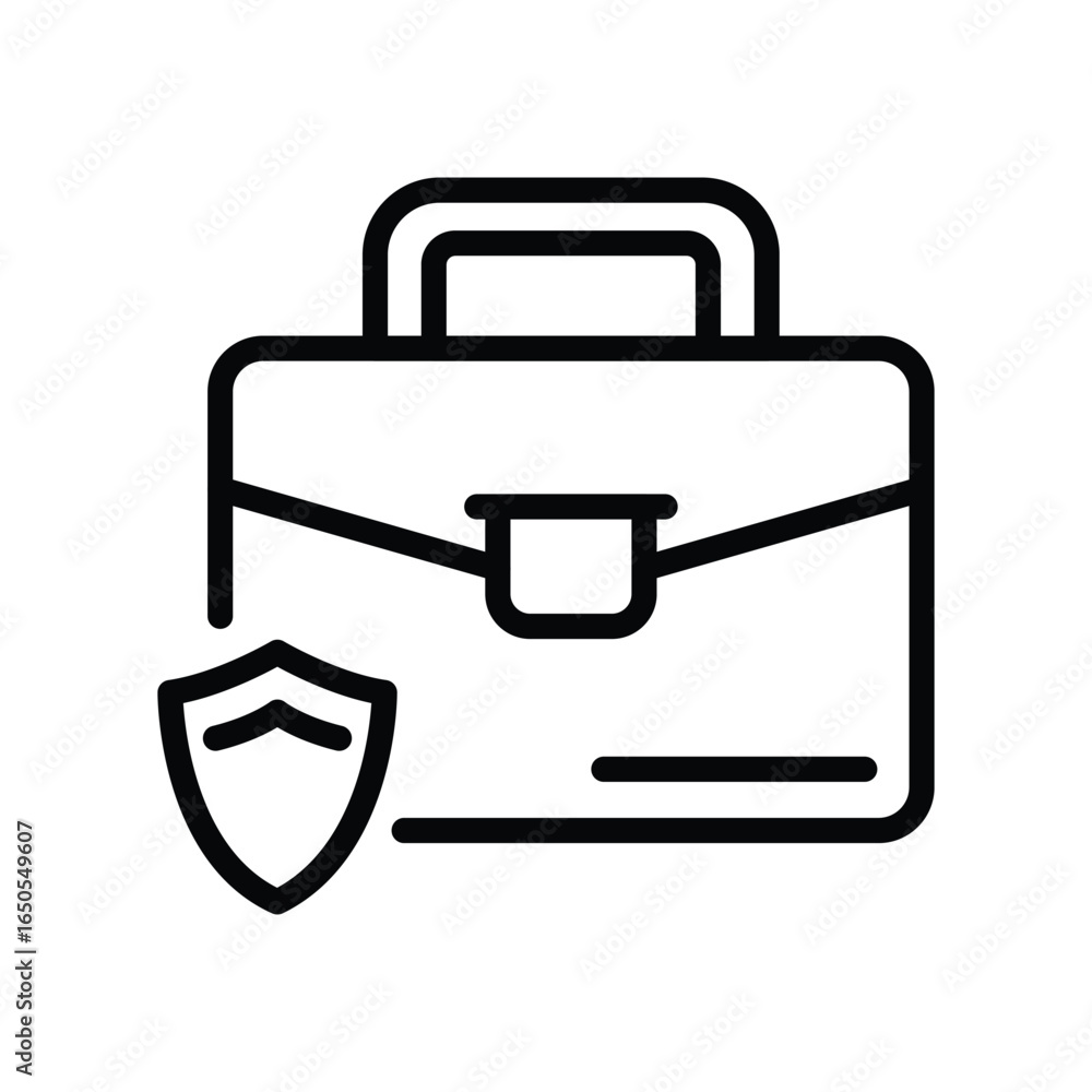 Poster outlined briefcase icon next to a shield, web icons in line style. editable stroke