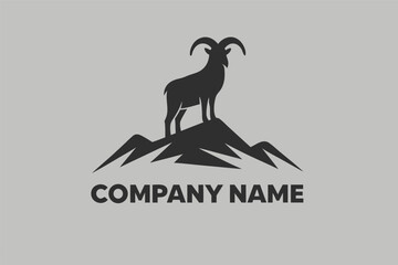 Mountain Peak with Ram Silhouette on White Background
