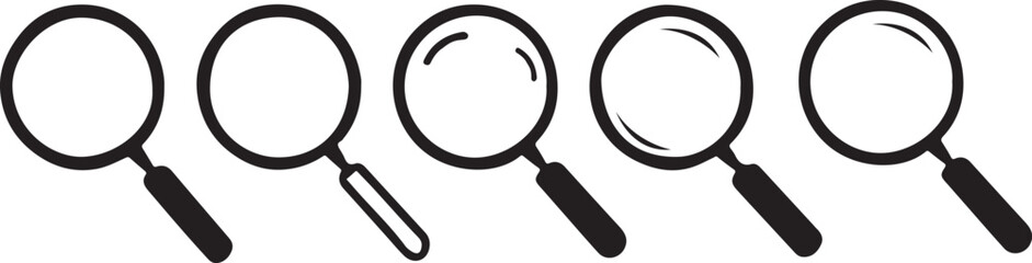 Magnifying Glass Icon Set – Loupe, Search, Zoom Symbols | Stock Vector
