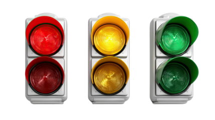 Traffic Light Trio: A vivid presentation of traffic lights showing red, yellow, and green signals, offering a clear and universally understood visual cue.