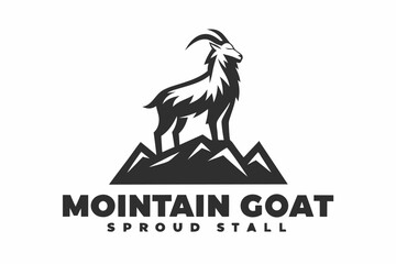Stylish Mountain Goat Silhouette Standing Proudly on Peaks with Horns