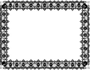 Gothic Halloween frame border with intricate black lace and skull patterns on a transparent...