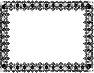 Gothic Halloween frame border with intricate black lace and skull patterns on a transparent background.