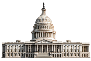 Front facade of a large, light beige capitol building.  Domed top,  many columns, steps leading up