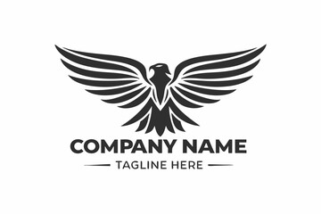 Soaring Eagle Stylized Logo with Open Wings on White Background