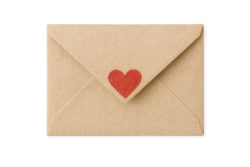 Recycled paper envelope, red heart seal expressing emotional connection, symbolizing heartfelt communication, transparent backdrop