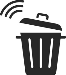 Smart trash bin glyph icon with wireless connectivity, IoT waste management, and automatic lid, vector.
