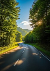 Fototapeta premium Mountain road winding through lush forest landscape