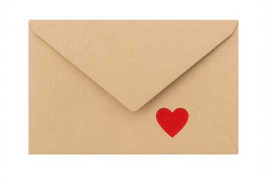 Closed love letter sealed with a red heart, symbolizing affection and romance, isolated on a transparent background