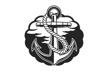 Nautical Anchor with Rope and Horizontal Stripes Design Element