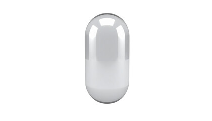 Transparent half and chrome capsule pill isolated on solid white background