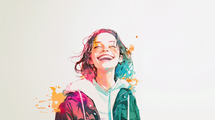 眩しい笑顔の水彩イラスト