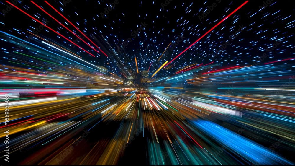 Poster dynamic city lights create a vibrant display of color and motion at night in an urban setting