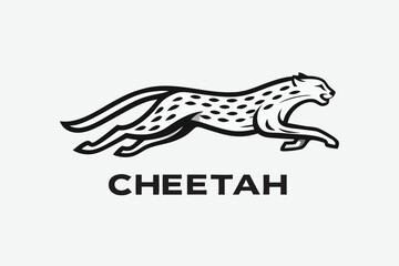 Fototapeta premium Running Cheetah with Black Outline on White Background