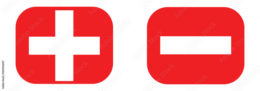 Poster add and remove button icons isolated. set of plus and minus symbols