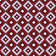 Vibrant geometric diamond pattern with bold red and blue hues for modern textile designs