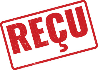 Red grunge stamp with the word RECU indicating receipt, distressed texture, grunge style