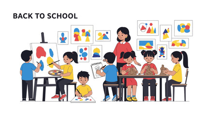 Back to School Art Class: Capturing the vibrancy of education, diverse students immerse themselves in art.