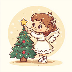 Fototapeta premium girl with christmas tree