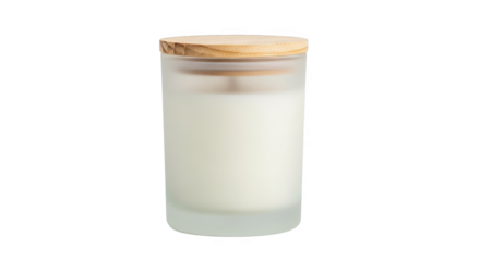 White Scented Candle In Frosted Glass Jar With Wooden Lid
