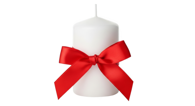 White Candle With Red Ribbon Bow