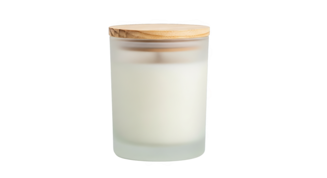 White Scented Candle In Frosted Glass Jar With Wooden Lid