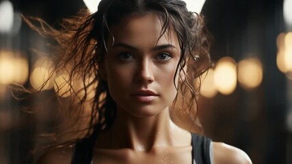 A dedicated individual engages in an intense workout, demonstrating focus and resilience in a gym at sunset. The atmosphere is charged with motivation and energy