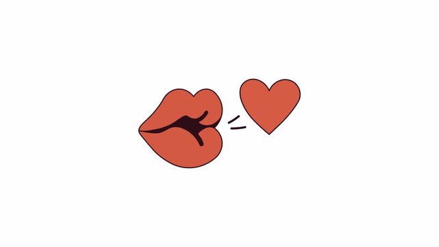 Playful Animation of Stylized Red Lips Blowing a Floating Heart-Shaped Kiss of Love