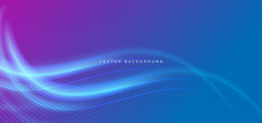 Abstract blue curve light ray on dark blue and pingk background. Technology concept.