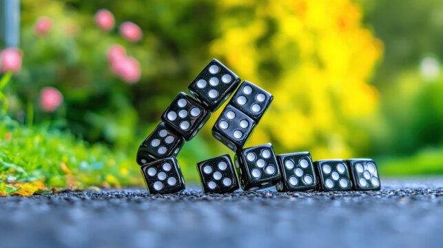 A Captivating Display of Dice Arranged Artistically in a Natural Setting Creating a Sense of Balance