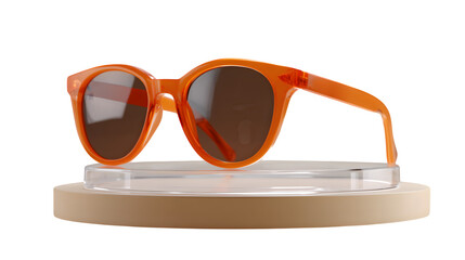 3D realistic pair of sunglasses rotating on a product showcase platform, transparent background
