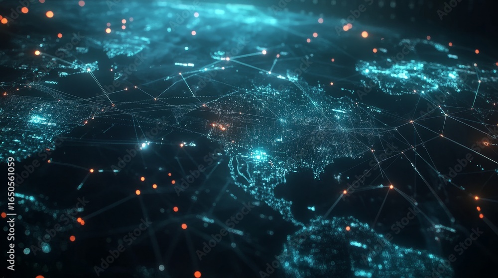 Aufkleber exploring a futuristic map with interconnected lines across afcc a visual representation of global c