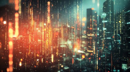 Visualizing forex trends futuristic double exposure of candlestick charts in urban landscape digital art environment