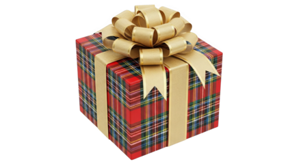 Red Plaid Gift Box With Gold Bow Festive Present
