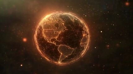 Obraz premium Illuminating global connectivity a futuristic aerial view of interconnected routes on a glowing globe