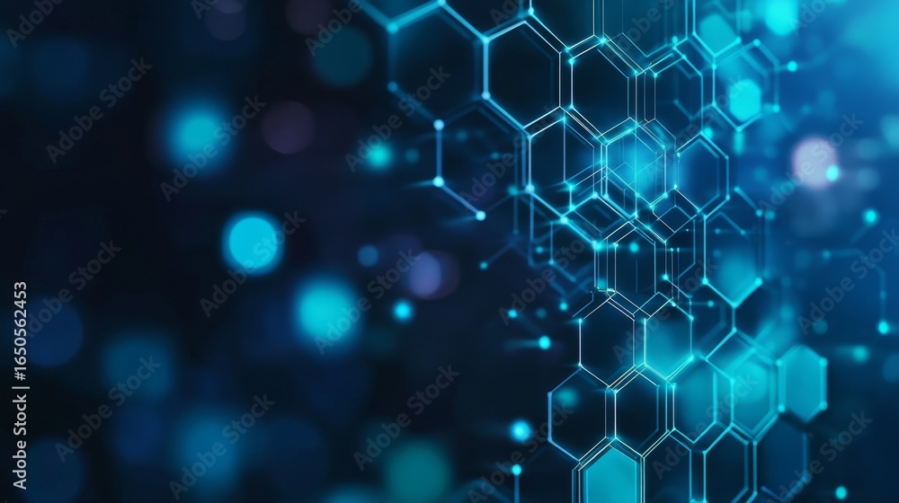 Poster creating a high-tech inspired hexagonal pattern in vibrant colors digital space graphic design abstr